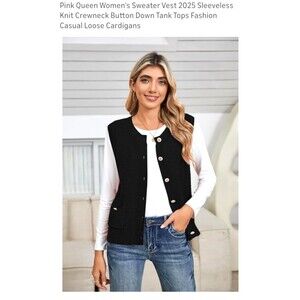 Pink Queen Vest Cardigan Coat Women Size XL Casual Knit Sleeveless Black